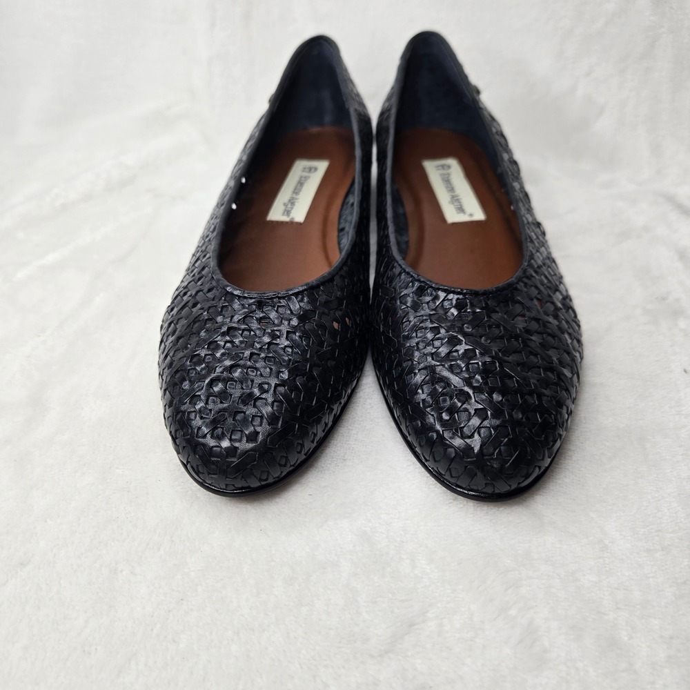 Etienne Aigner Black Woven Leather Lace Flats Almond Toe Shoes Women's 8.5M - Picture 3 of 11
